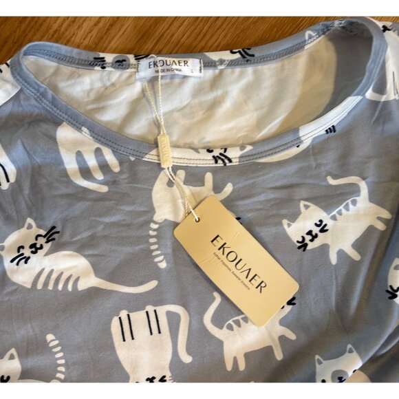 Ekouaer Pajama Set Womens Lg Cat Print Lounge Long Sleeve Elastic Waist Pants Ne - Picture 3 of 6